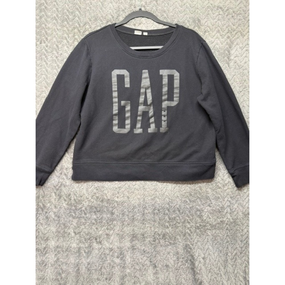 Gap Womens Black Fleece Logo Pullover Sweatshirt Size Large Silver Graphic 0723